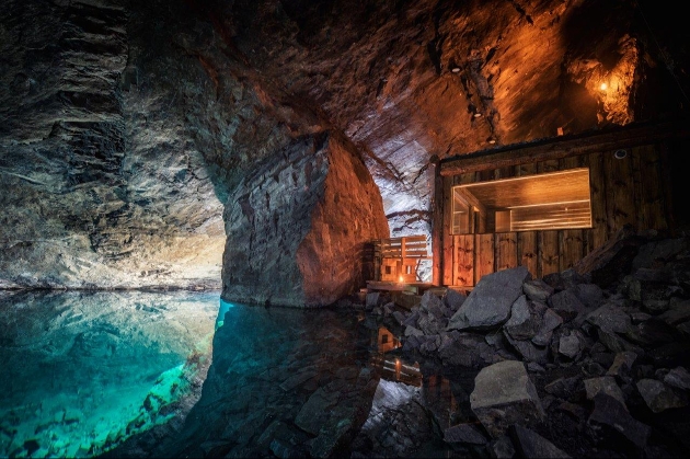 A sauna inside of a cave