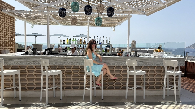 Me at the rooftop bar at Aguas de Ibiza