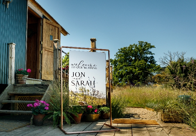 reflective welcome wedding sign